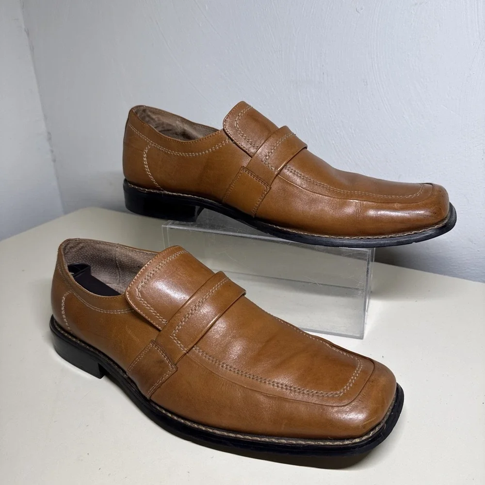 Fratelli Select Mens Leather Dress Shoes Brown Square Toe Loafers Size 13 M
